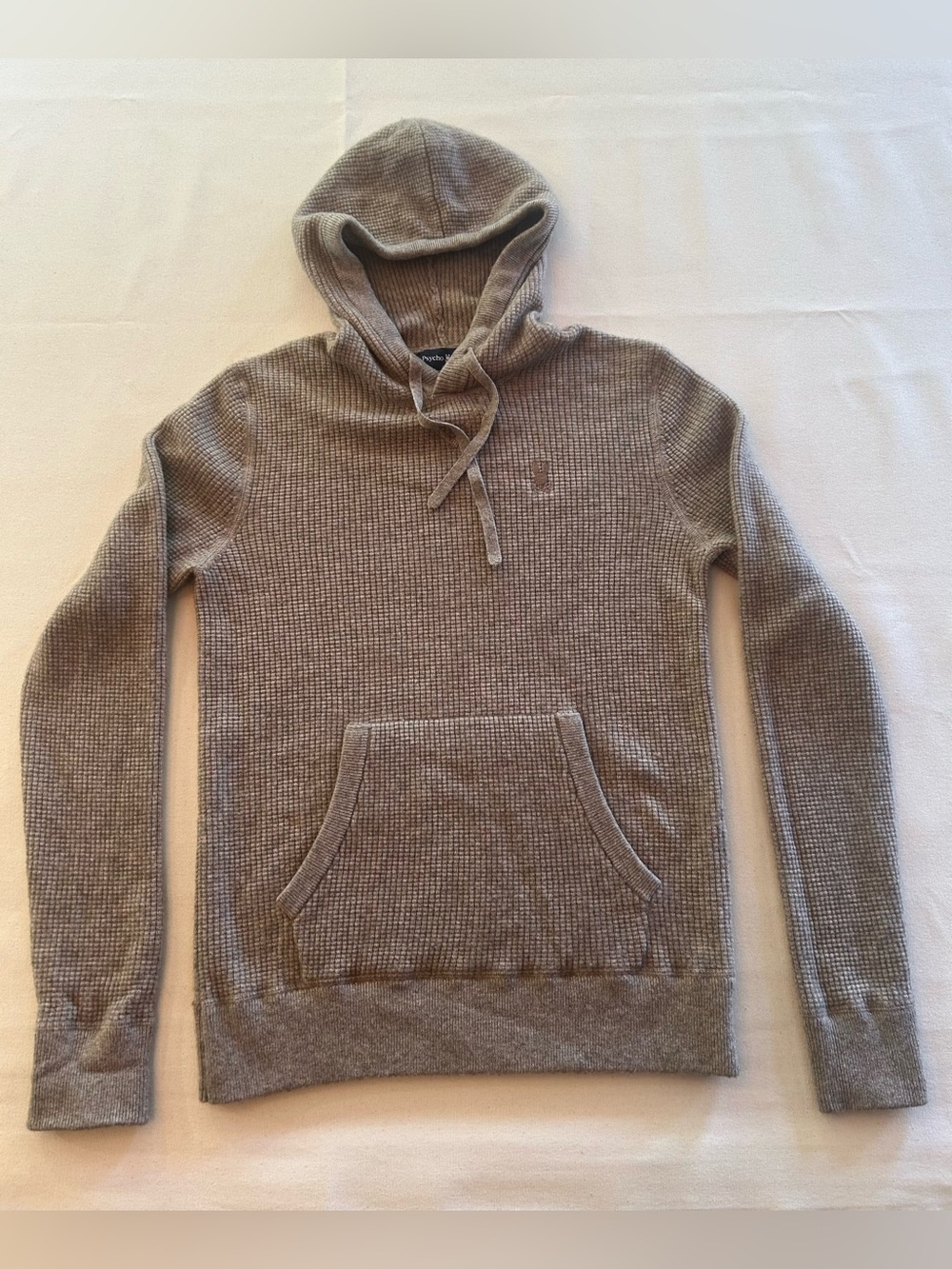 Psycho Bunny Men's Taupe Beige Waffle Knit Pullover Hoodie M